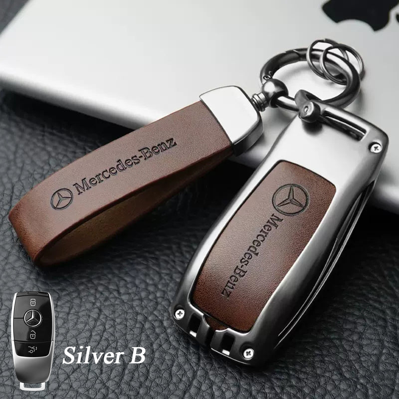 Benz Zinc Alloy + Leather Car Key Fob Cover For Man