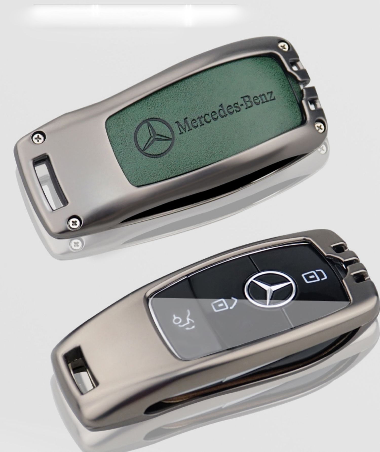 Benz Zinc Alloy + Leather Car Key Fob Case