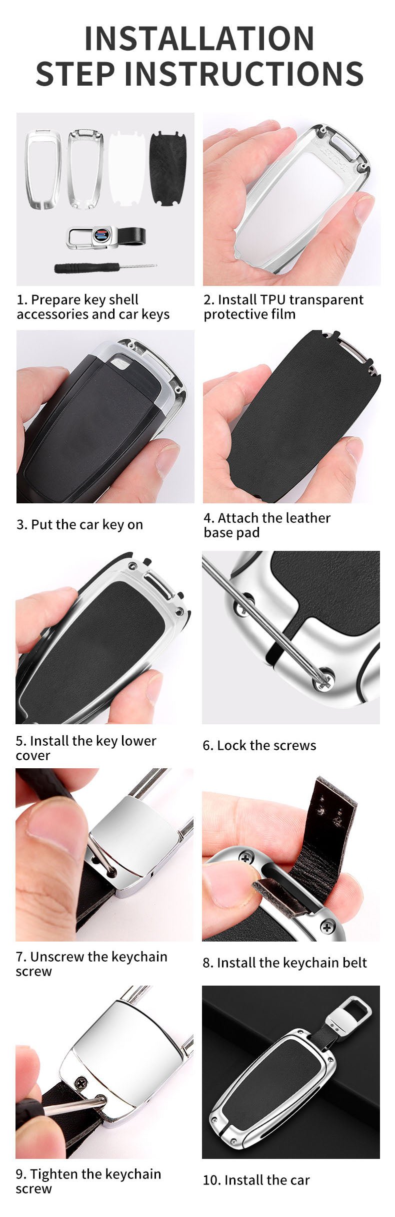 Ford Zinc Alloy + Leather Car Key Fob Cover