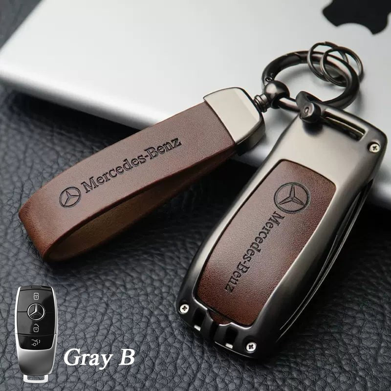 Benz Zinc Alloy + Leather Car Key Fob Cover For Man