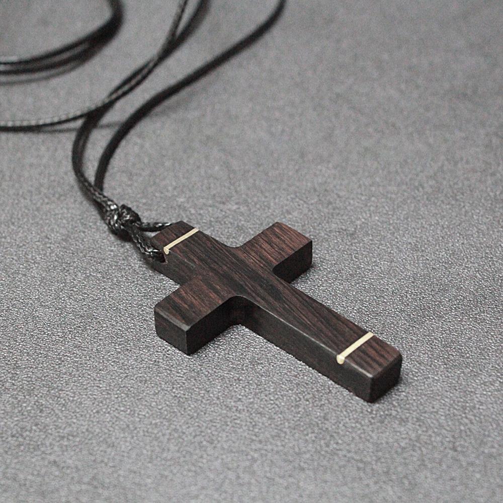 Sandal black wood cross pendant necklace