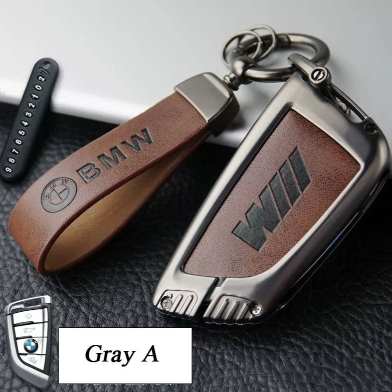 BMW Zinc Alloy + Leather Car Key Fob Cover