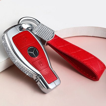 Benz Alloy + Cow Leather Car Key Cover (Two buttons, only fit for keyless start system)