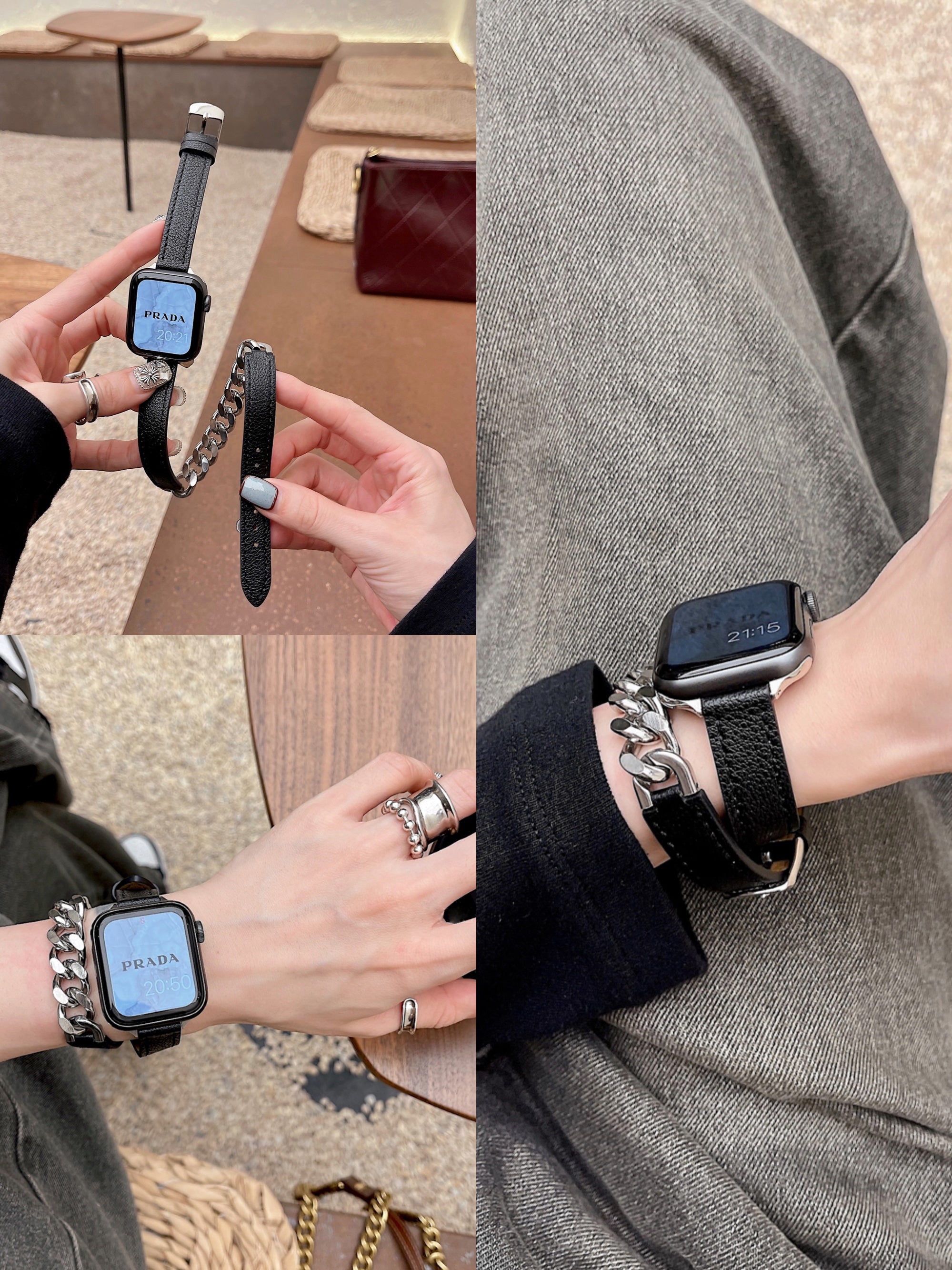 iWatch Metal + Leather Watch Chain 1/2/3/4/5/6/7