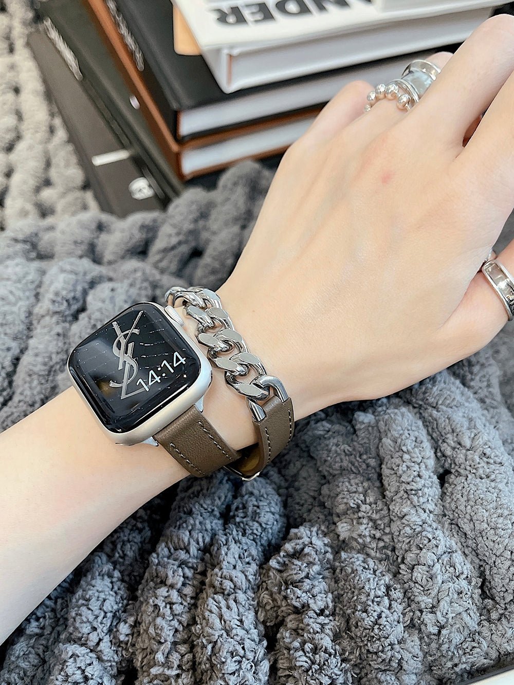 iWatch Metal + Leather Watch Chain 1/2/3/4/5/6/7