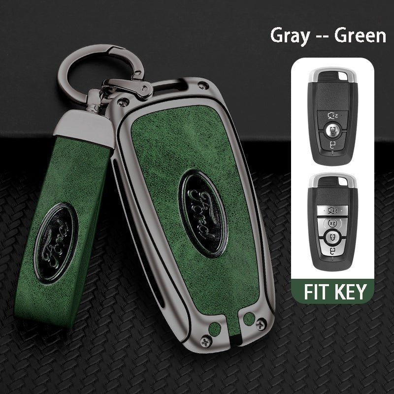 Ford Zinc Alloy + Leather Car Key Fob Case