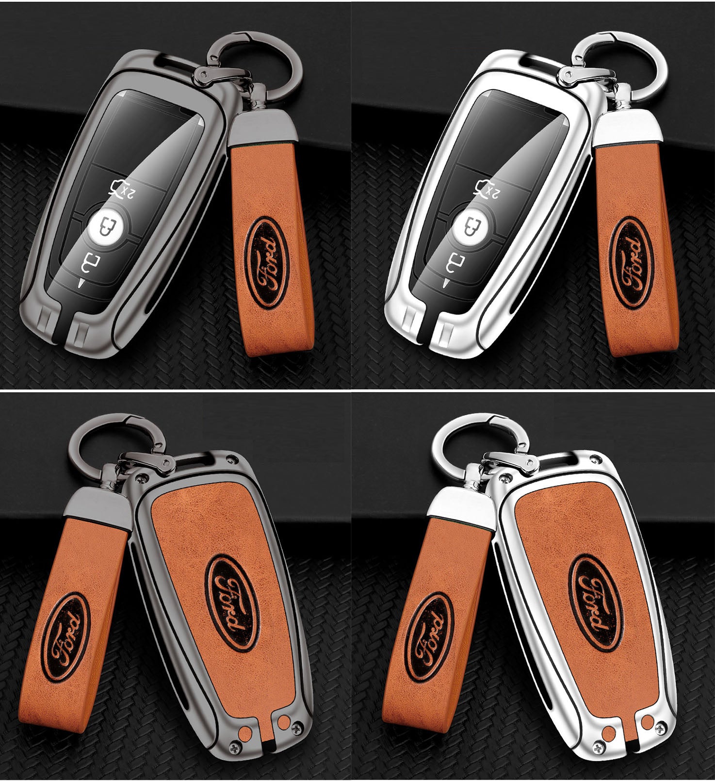 Ford Zinc Alloy + Leather Car Key Fob Case