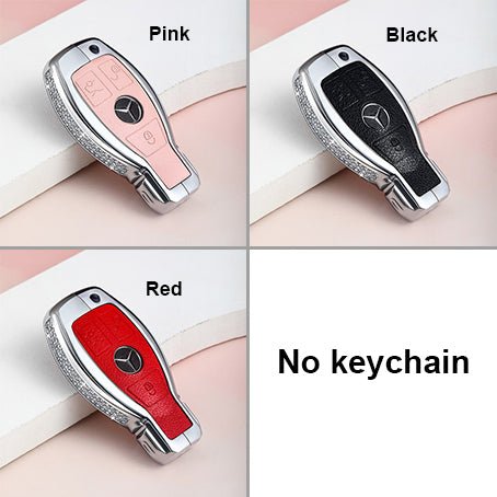 Benz Alloy + Cow Leather Car Key Cover (Three buttons, only fit for keyless start system)