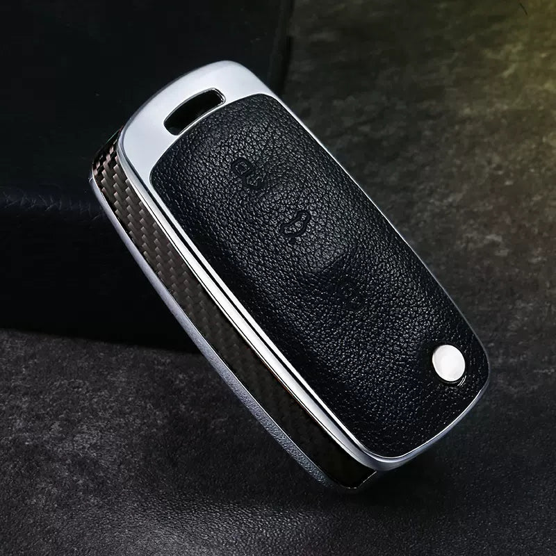 VW Alloy + Leather + Carbon Fiber / Solid Wood Leather Car Key Case