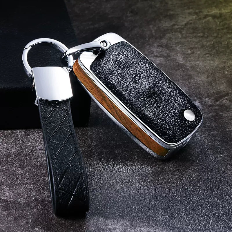 VW Alloy + Leather + Carbon Fiber / Solid Wood Leather Car Key Case