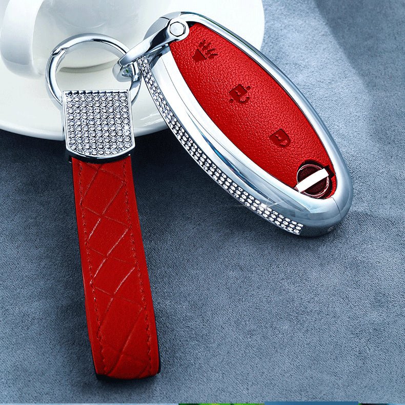 Nissan Alloy + Cow Leather Car Key Cover (Three buttons, the last button is "trumpet")