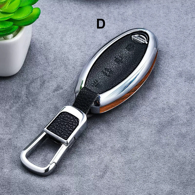 Nissan Alloy + Leather + Carbon Fiber / Solid Wood Leather Car Key Case (3/4 buttons)