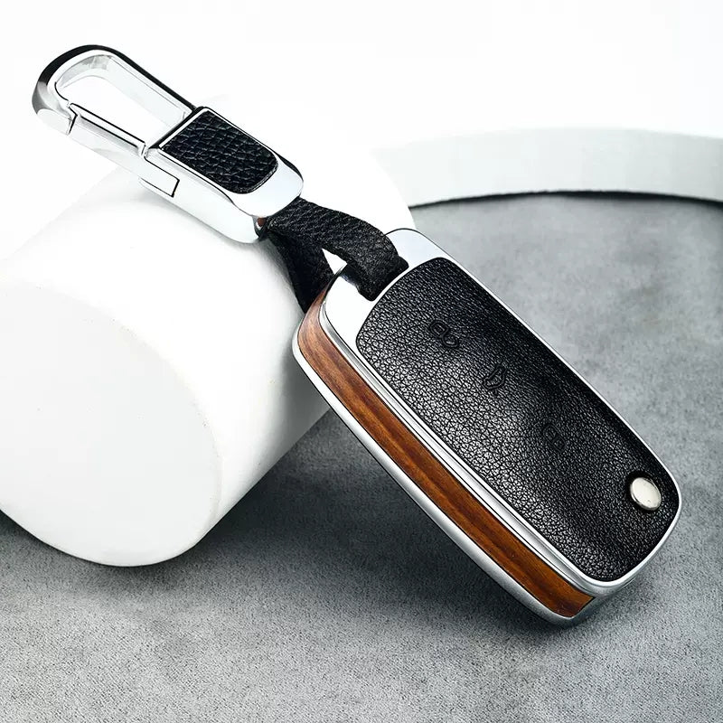 VW Alloy + Leather + Carbon Fiber / Solid Wood Leather Car Key Case