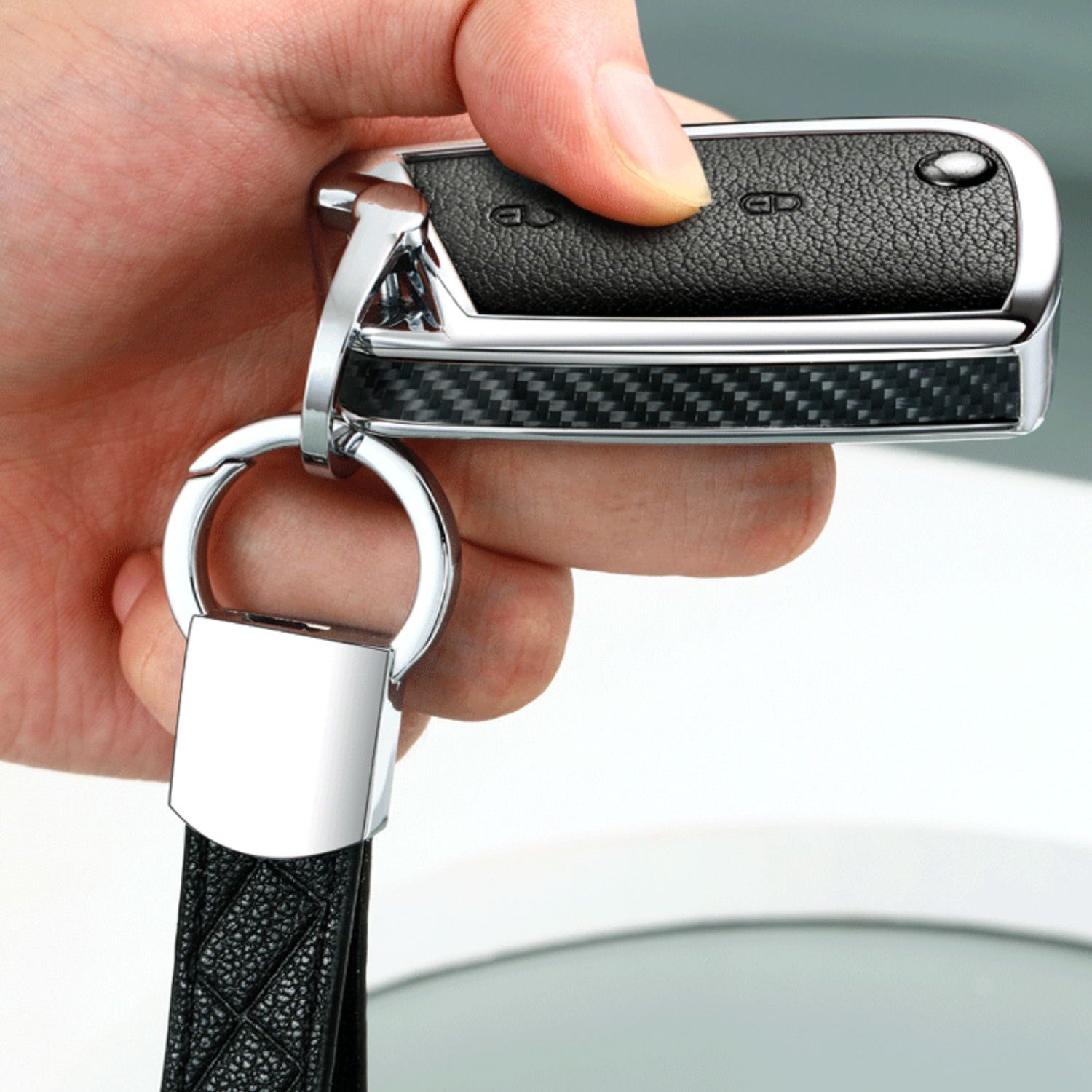 VW Alloy + Leather + Carbon Fiber Car Key Cover