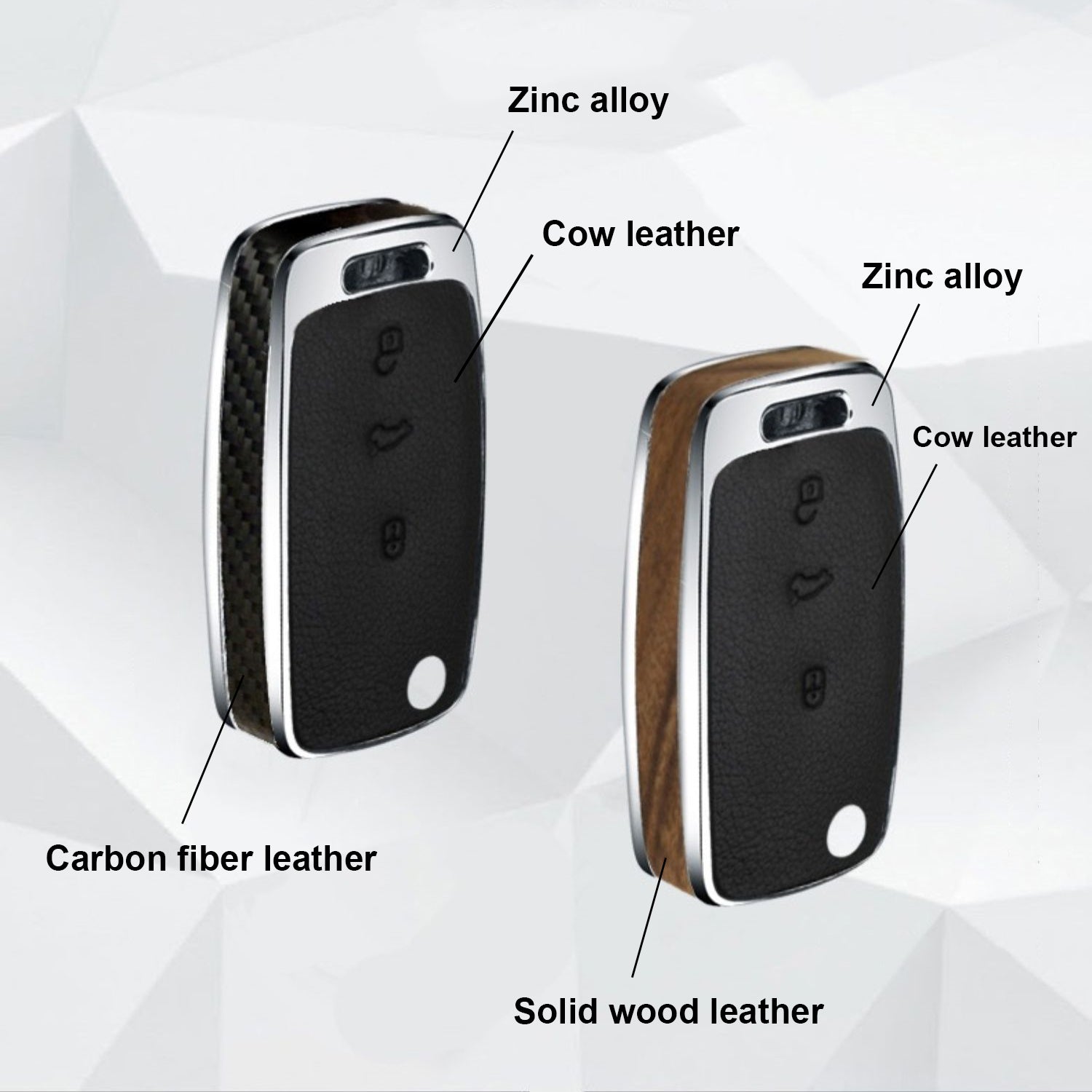 VW Alloy + Leather + Carbon Fiber / Solid Wood Leather Car Key Case