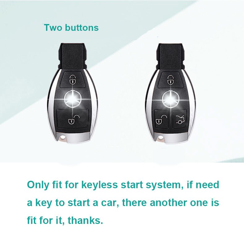 Benz Alloy + Cow Leather Car Key Cover (Two buttons, only fit for keyless start system)