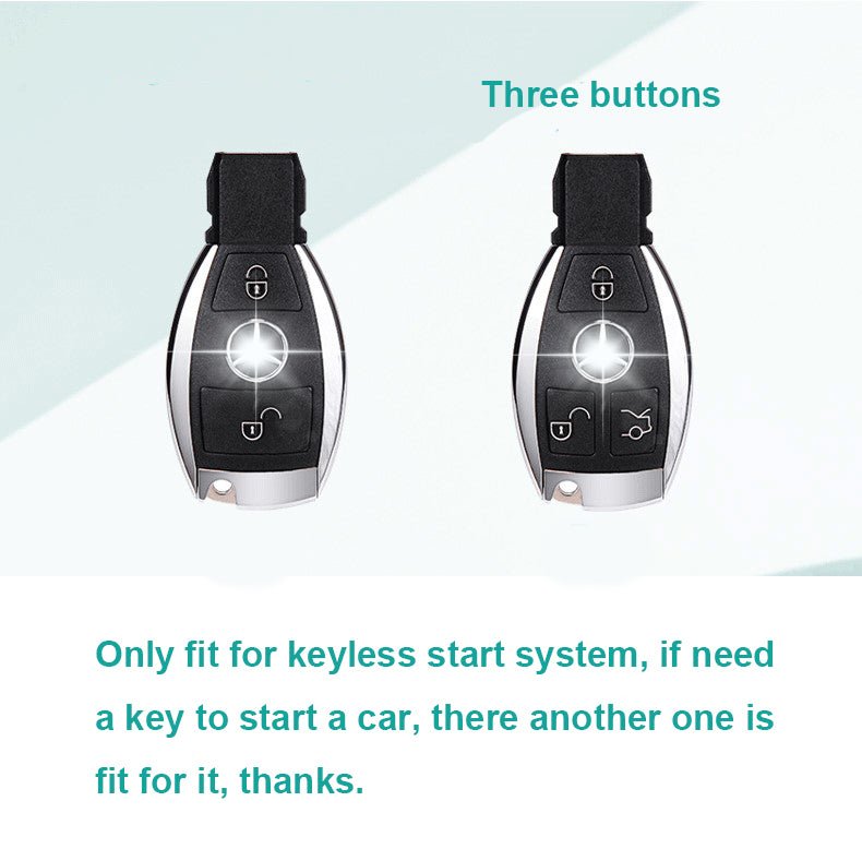 Benz Alloy + Cow Leather Car Key Cover (Three buttons, only fit for keyless start system)