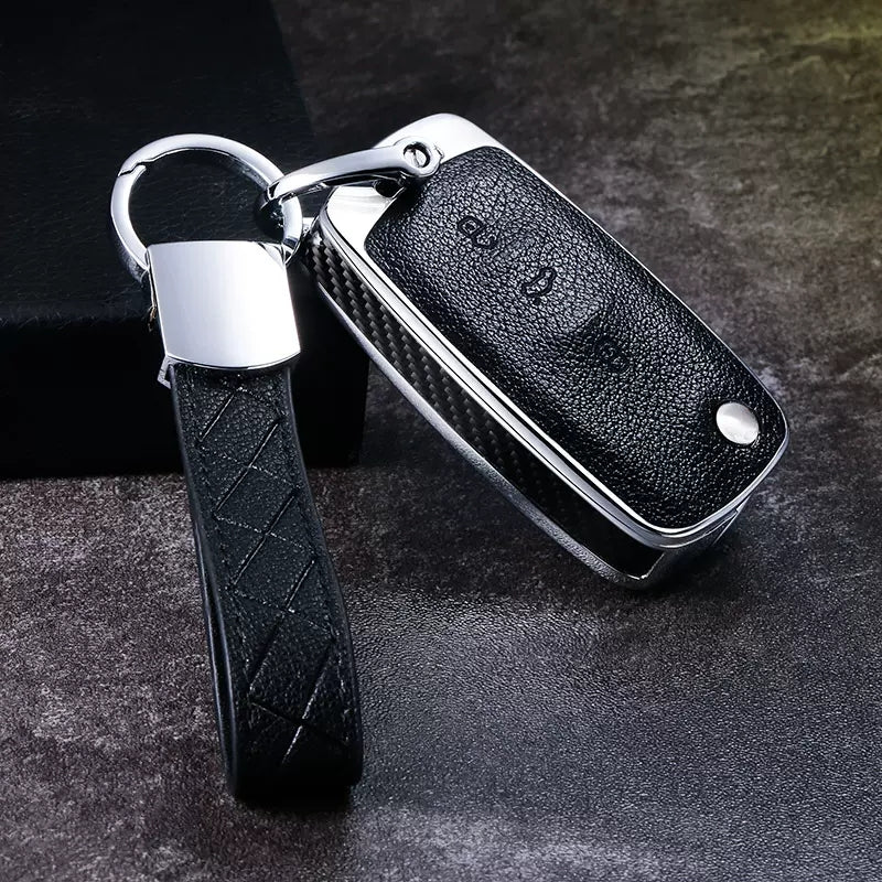 VW Alloy + Leather + Carbon Fiber / Solid Wood Leather Car Key Case