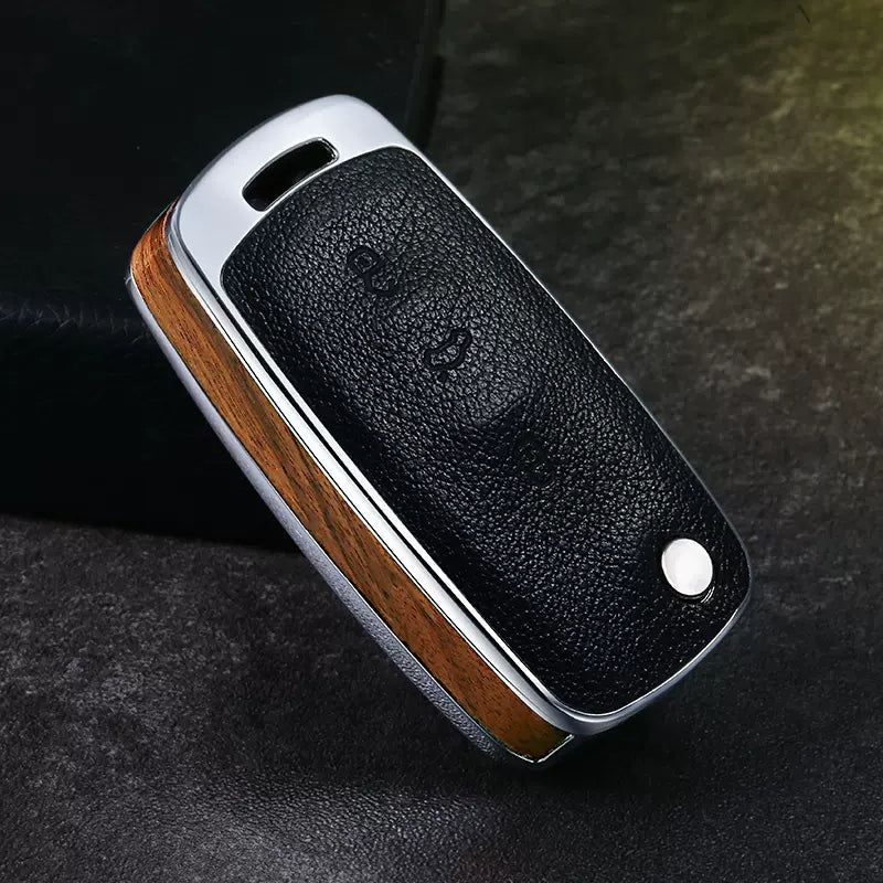 VW Alloy + Leather + Carbon Fiber / Solid Wood Leather Car Key Case