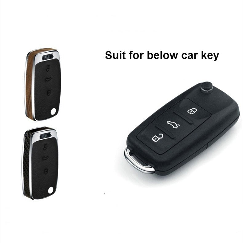 VW Alloy + Leather + Carbon Fiber / Solid Wood Leather Car Key Case